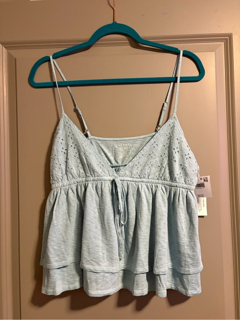 American Eagle Outfitters Light Blue Eyelet Tiered Cami Tank